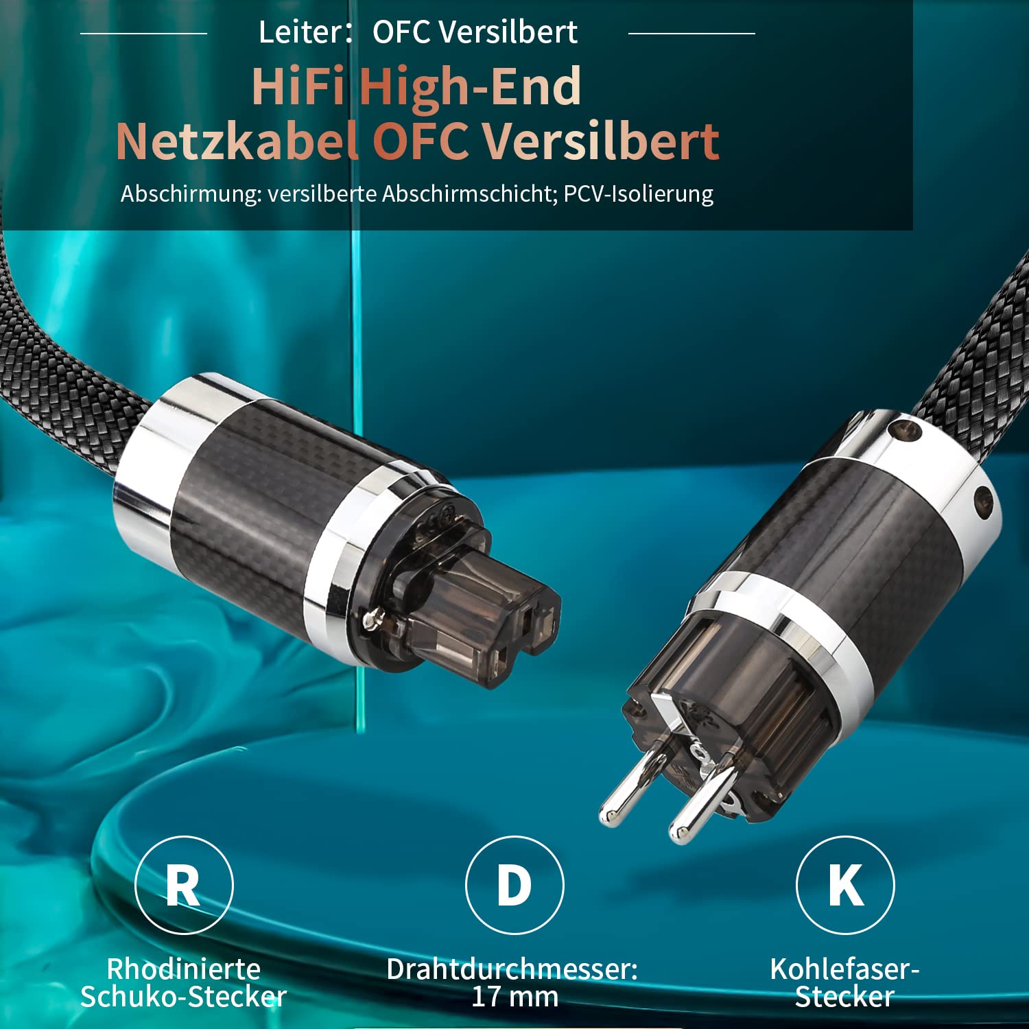 Tertullus Wysokiej klasy kabel sieciowy hi-fi i C15, kabel zasilający audio, z wtyczką Schuko i wtyczką do urządzeń zimnych (E860, 1,5 m)