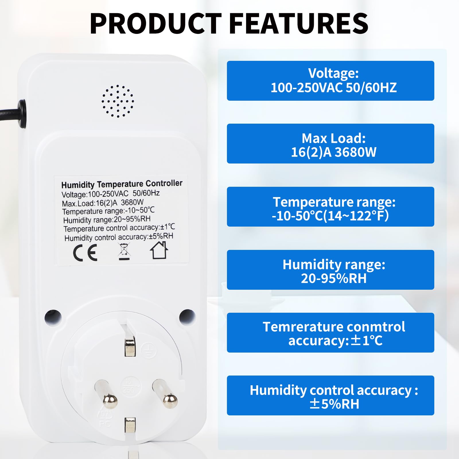 Thermostat Avec Sonde Régulateur D'humidité, Hygrostat, Prise Avec Capteur, Régulateur De Prise Thermostat Avec Sonde