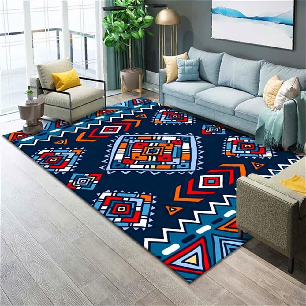 Tapis de salon géométrique bleu 60x120cm pour décoration de canapé