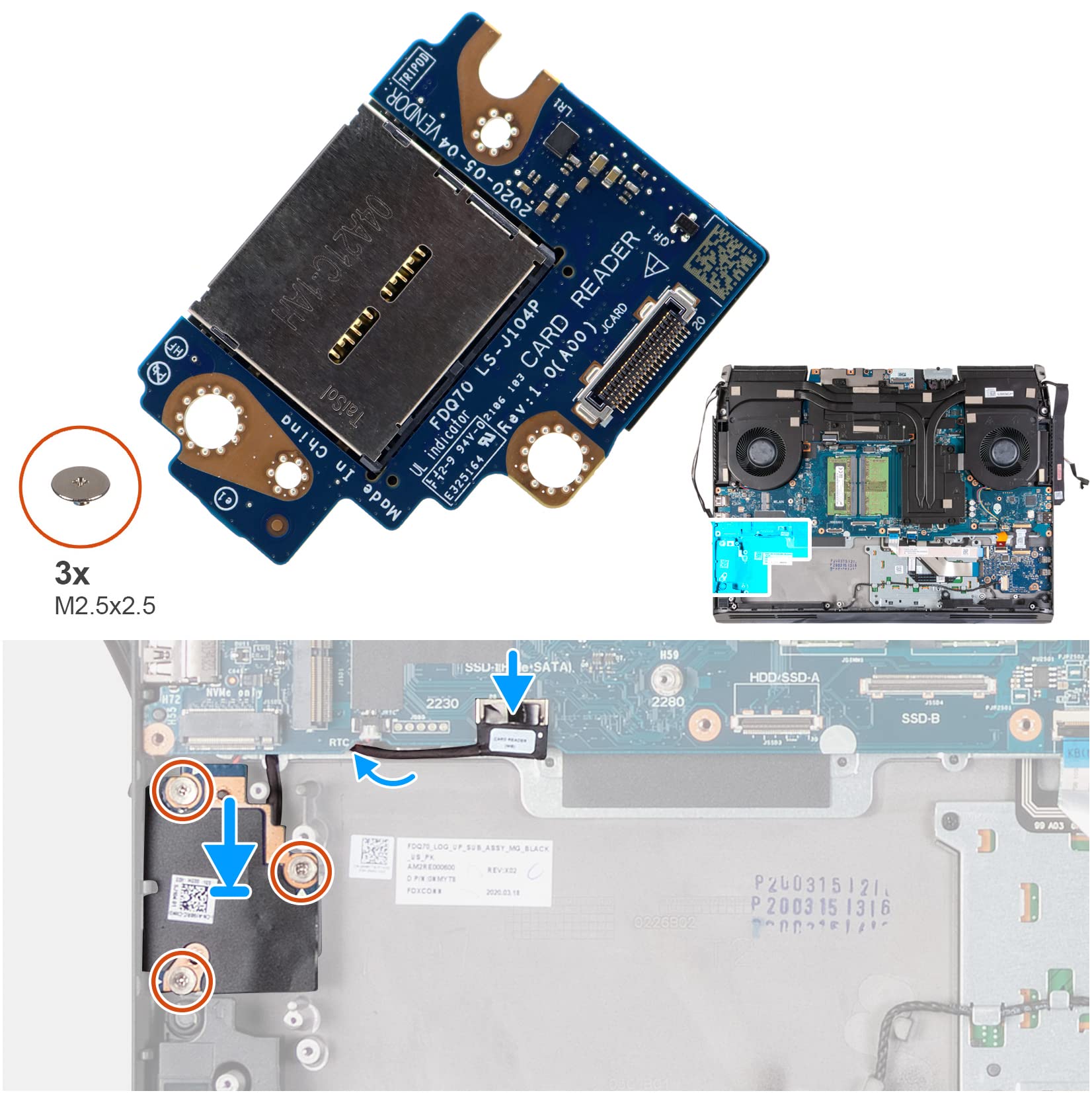 Carte Interposeuse SATA Dell Alienware Area-51m R2 (D3P25 / LS-J106P) - Stock Technicien