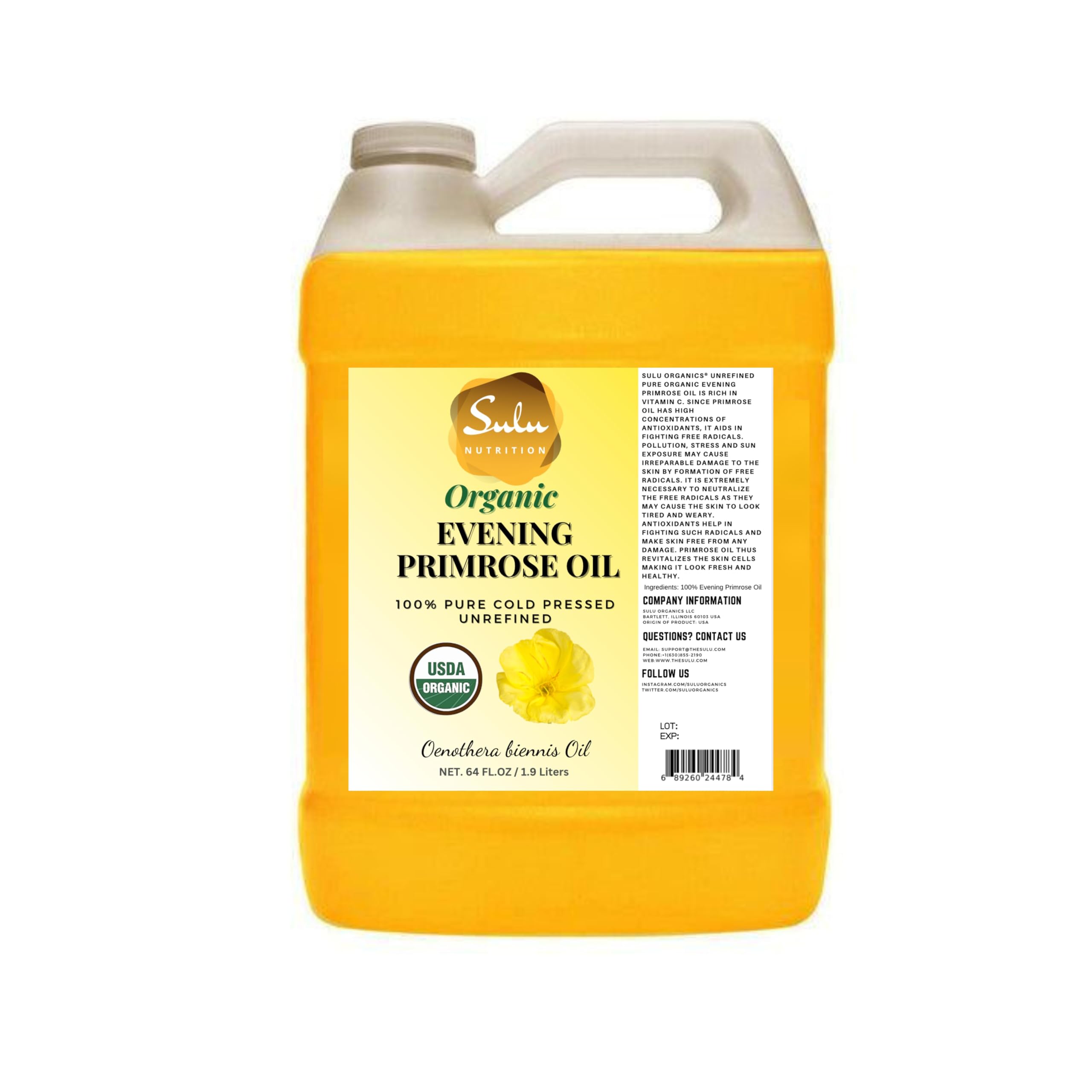 4 LBS 100% Pure Organic Unrefined Cold Pressed Evening Primrose Oil 12% GLA
