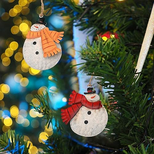 Miniatura 5 de Paquete de 4 adornos metálicos para colgar muñeco de nieve de Navidad, adornos de árbol de Navidad, adornos de muñeco de nieve, mini adornos de