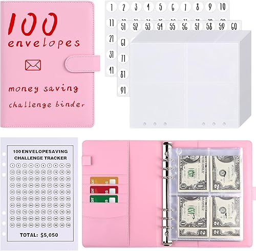 Desafío de ahorro de dinero de 100 sobres, carpeta de desafío de 100 sobres, manera fácil y divertida de ahorrar ,050, kit de desafío de sobres de