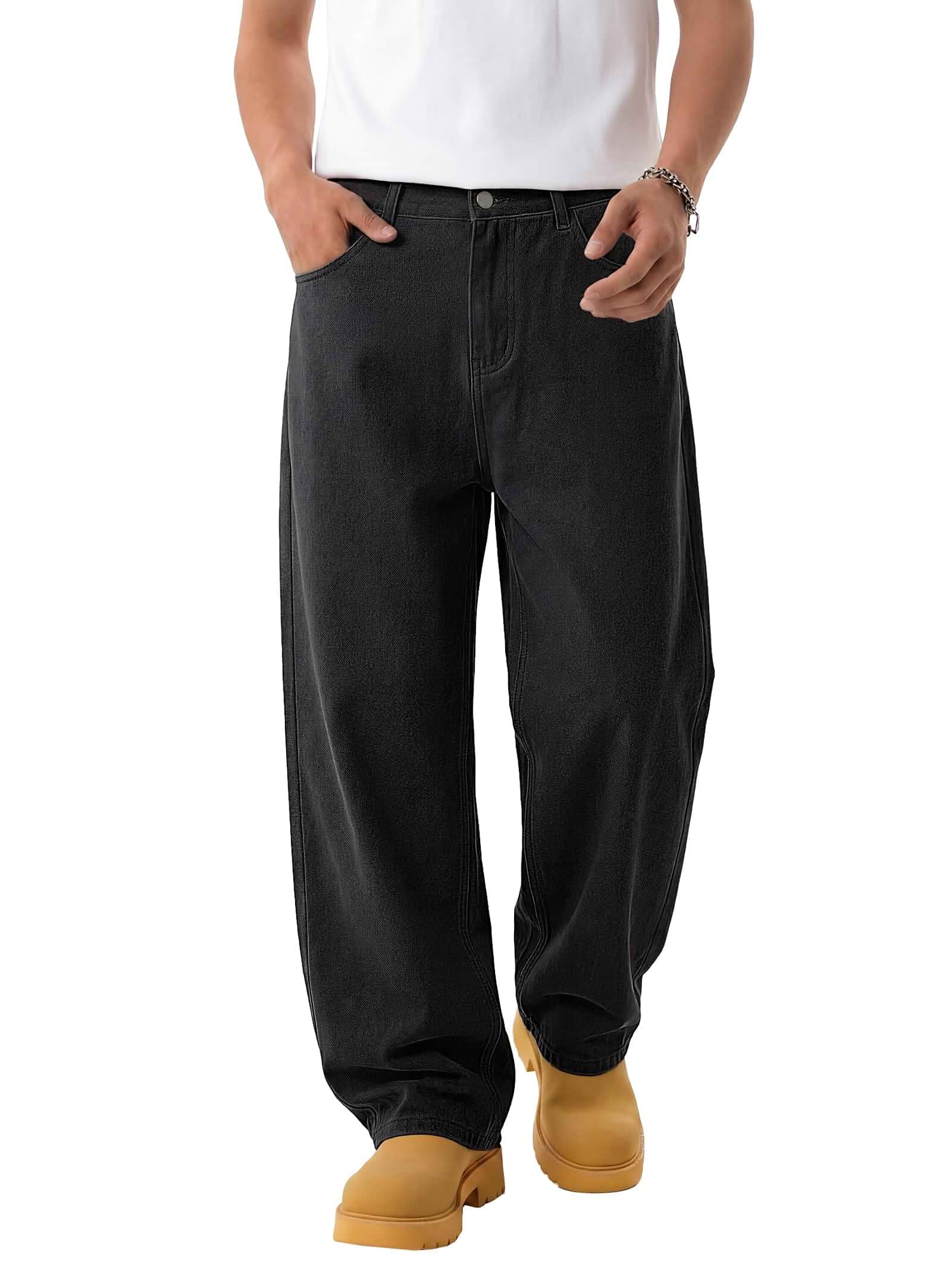 EMMIOL Baggy Jeans Men Wide Leg, Y2K Hip Hop Skater Denim Cargo Pants Vintage Loose Fit Long Trousers With Cargo Pockets, Relaxed Denim Style, For Skater Streetwear, Casual Outings, Daily Wear
