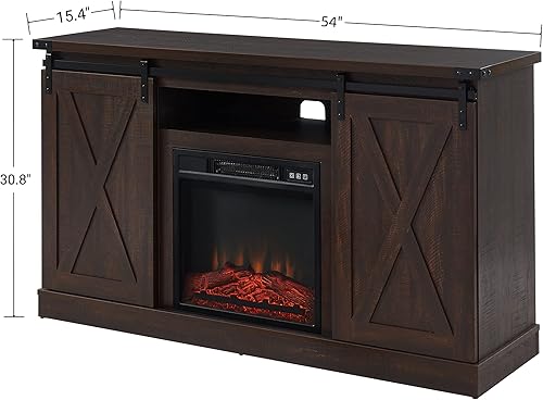 Miniatura 7 de EDYO LIVING Soporte de TV con chimenea de granja para TV de 60 pulgadas, puerta corrediza de granero, chimenea eléctrica, centro de entretenimiento