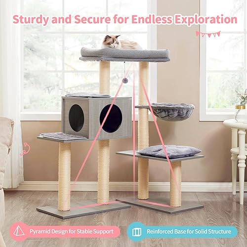 Miniatura 6 de Made4Pets - Árboles para gatos grandes de interior, torre moderna para gatos con poste rascador de sisal, condominio de escalada de madera para