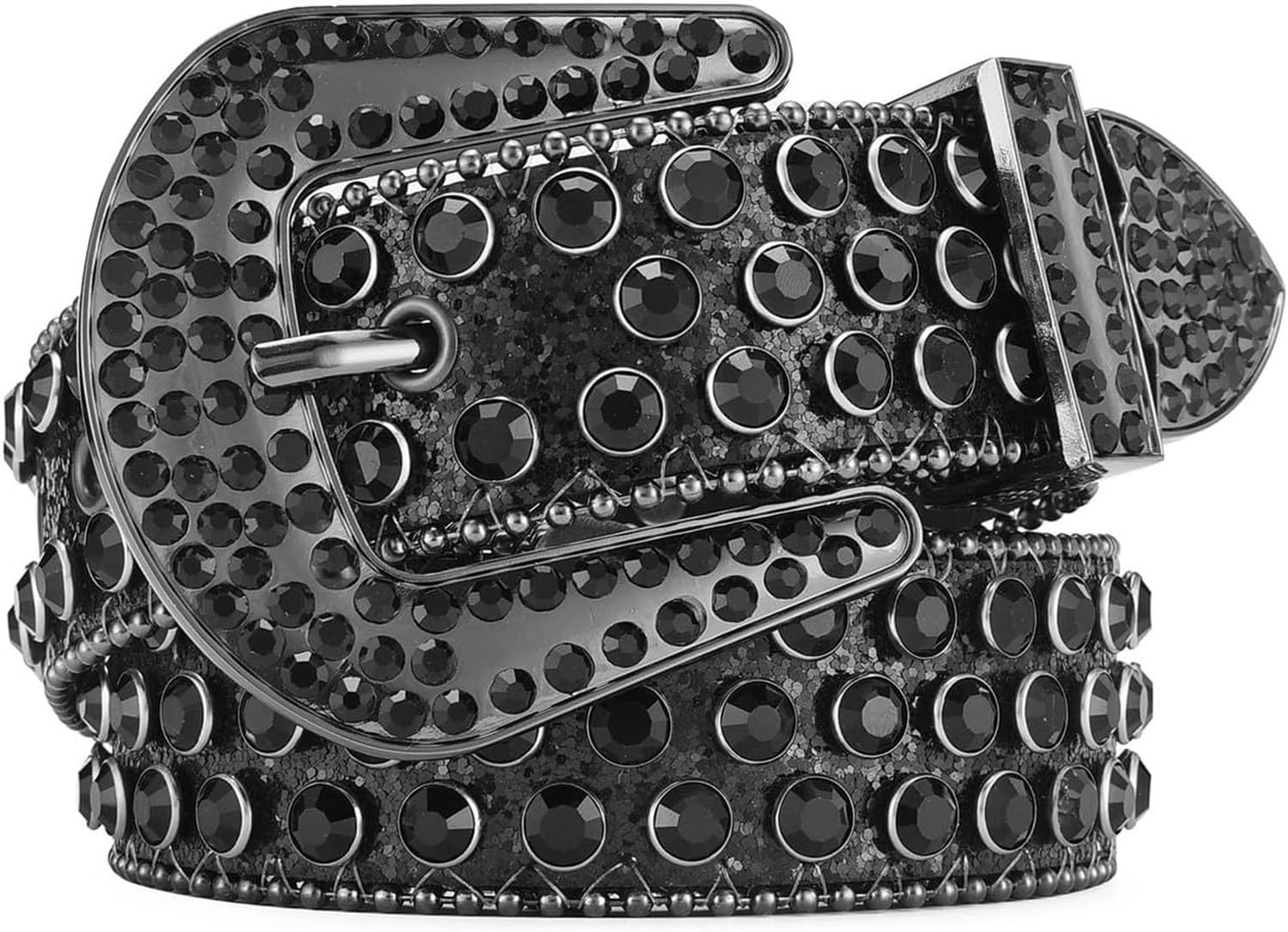 AIEIJJH Sparkly Rhinestone Studded Belt for Unisex Cowboy Cowgirl Bling Y2k Belt for Men Women Plus Size, Sz001-black, Fit Waist 30-34 inch