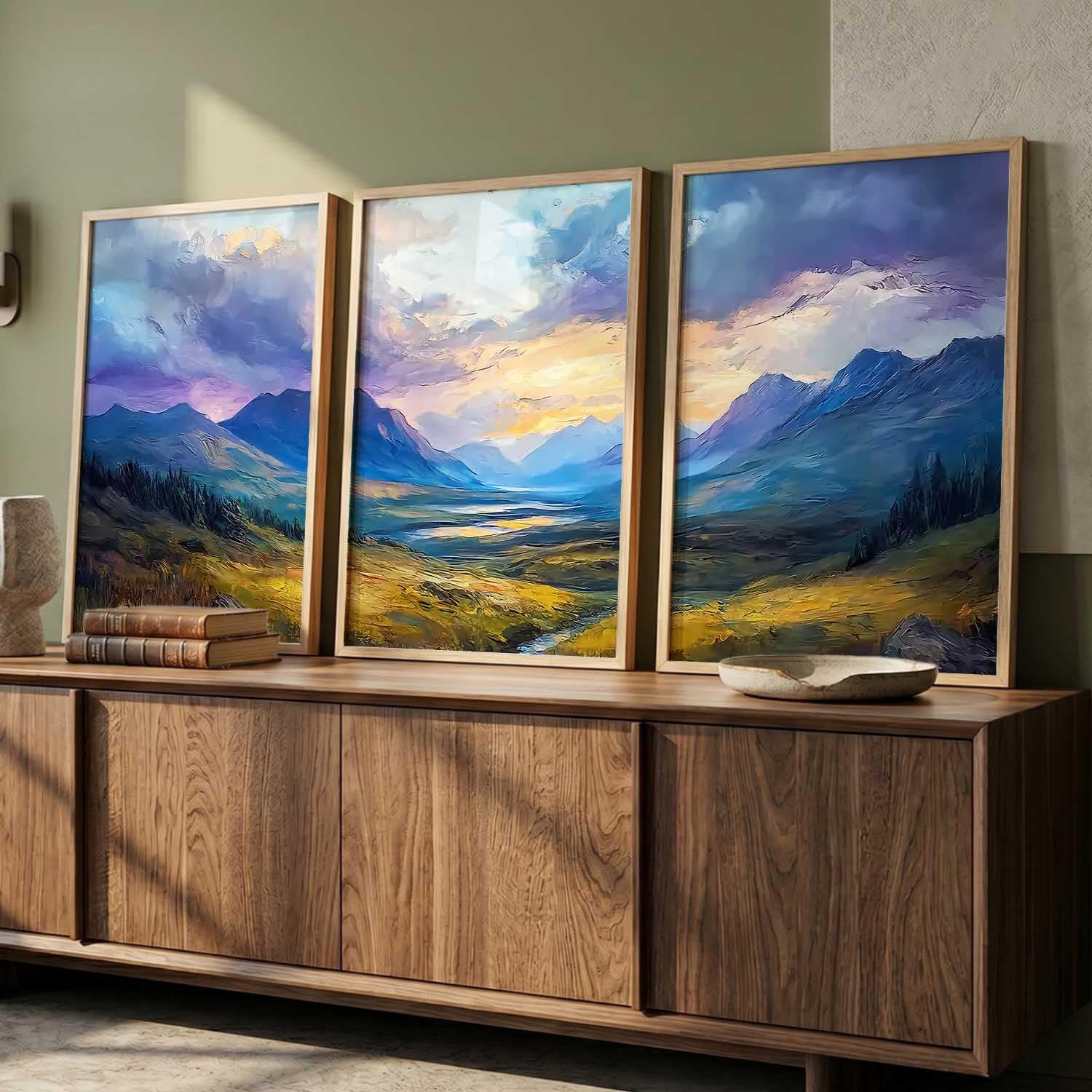 Mountain Wall Art Set - 3 Framed Paintings -30
