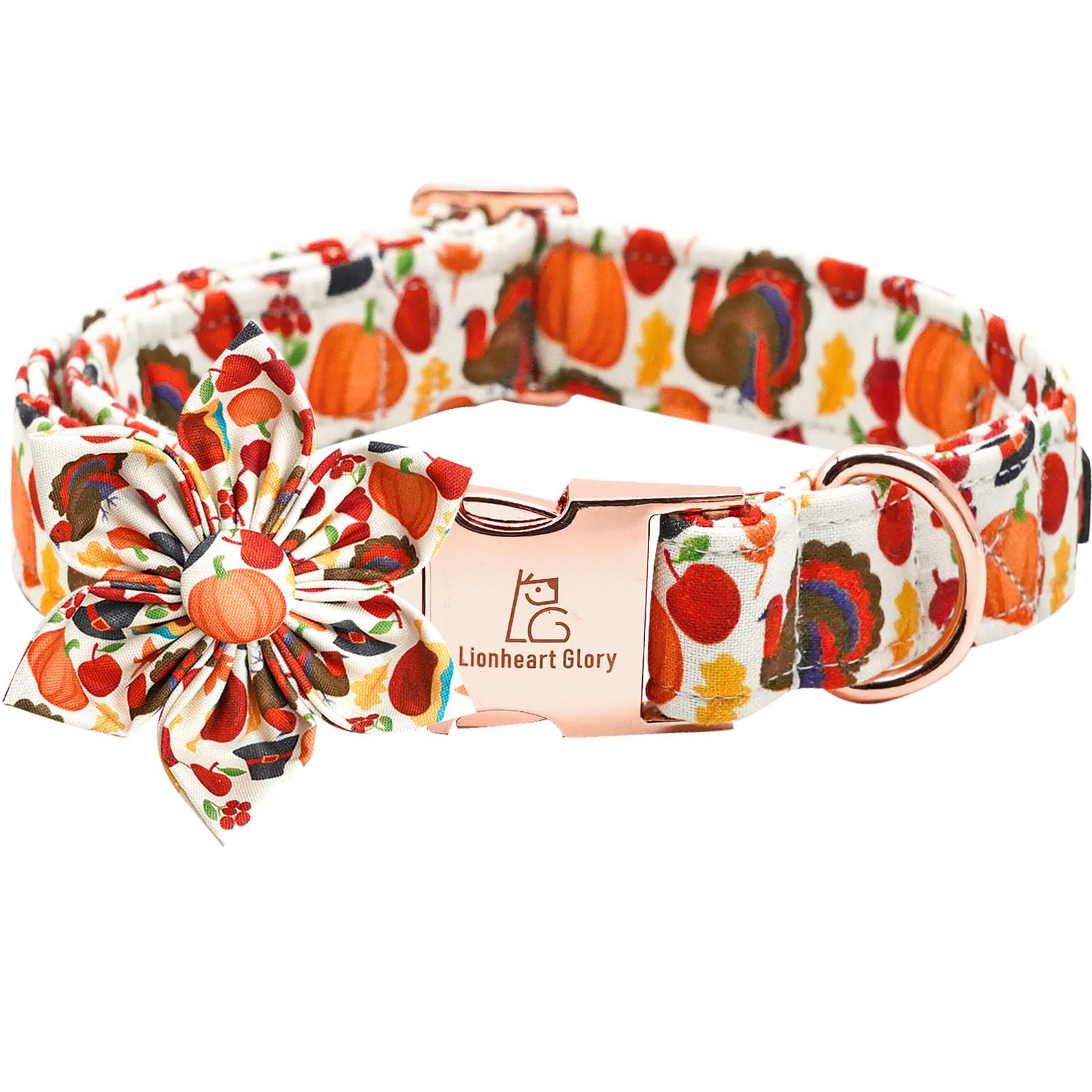 Lionheart glory Turkey Dog Collar with Flower, Flower Dog Collar Thanksgiving Pet Collar for Small Dog Girl or Boy Dog Collar Pet Gift