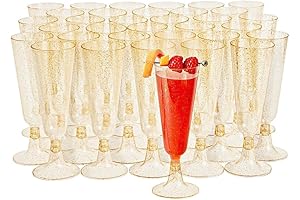 Matana 50 Reusable Gold Glitter Champagne Flutes — 50 Pack