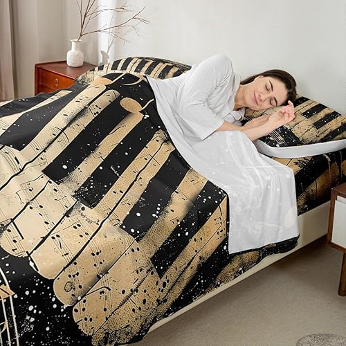 Miniatura 6 de jejeloiu Retro Music Bed Sheets Set King Size Kids Musical Themed 4 Pieces Sheet with 16 Inch Deep Pockets for Boys Girls Teens Music Note Bedding