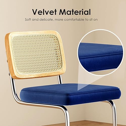 Miniatura 4 de Farini Juego de 2 taburetes de bar de altura de mostrador, taburetes de bar tapizados de terciopelo con respaldo de ratán, taburetes de 24 pulgadas,