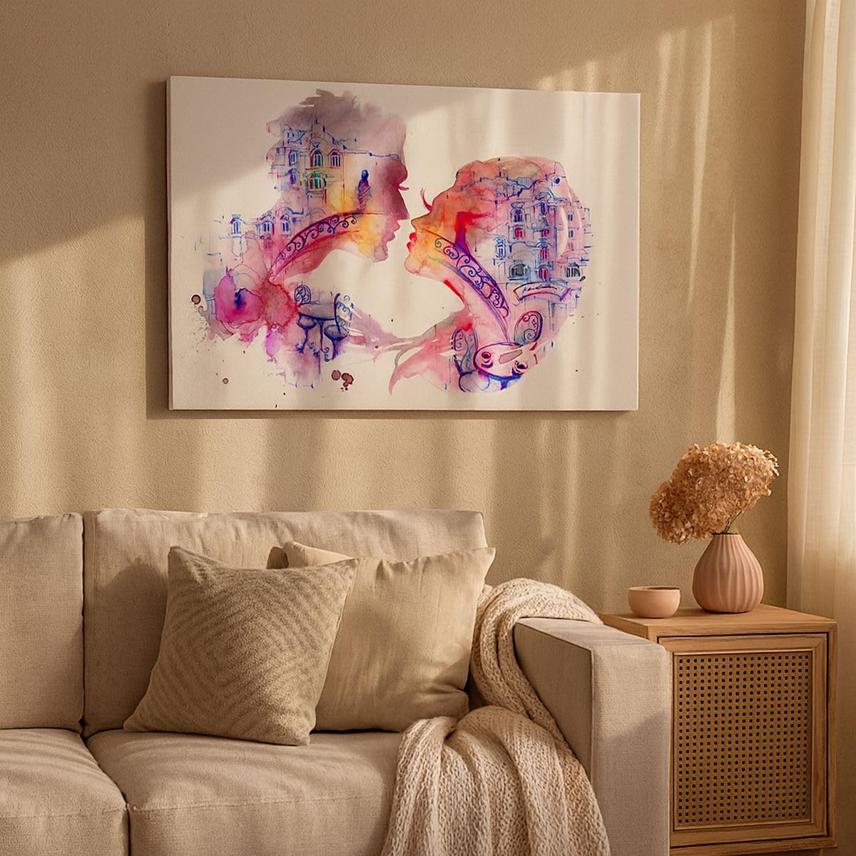 Cuadros Decoracion Salon Pareja amor mujer urbano Lienzos decorativos 120x80cm Cuadro Sobre Lienzo Moderno Dormitorio Cocina Cuadros Pared Imágenes Wall Art Prints Decor Grande XXL AA120x80-3132