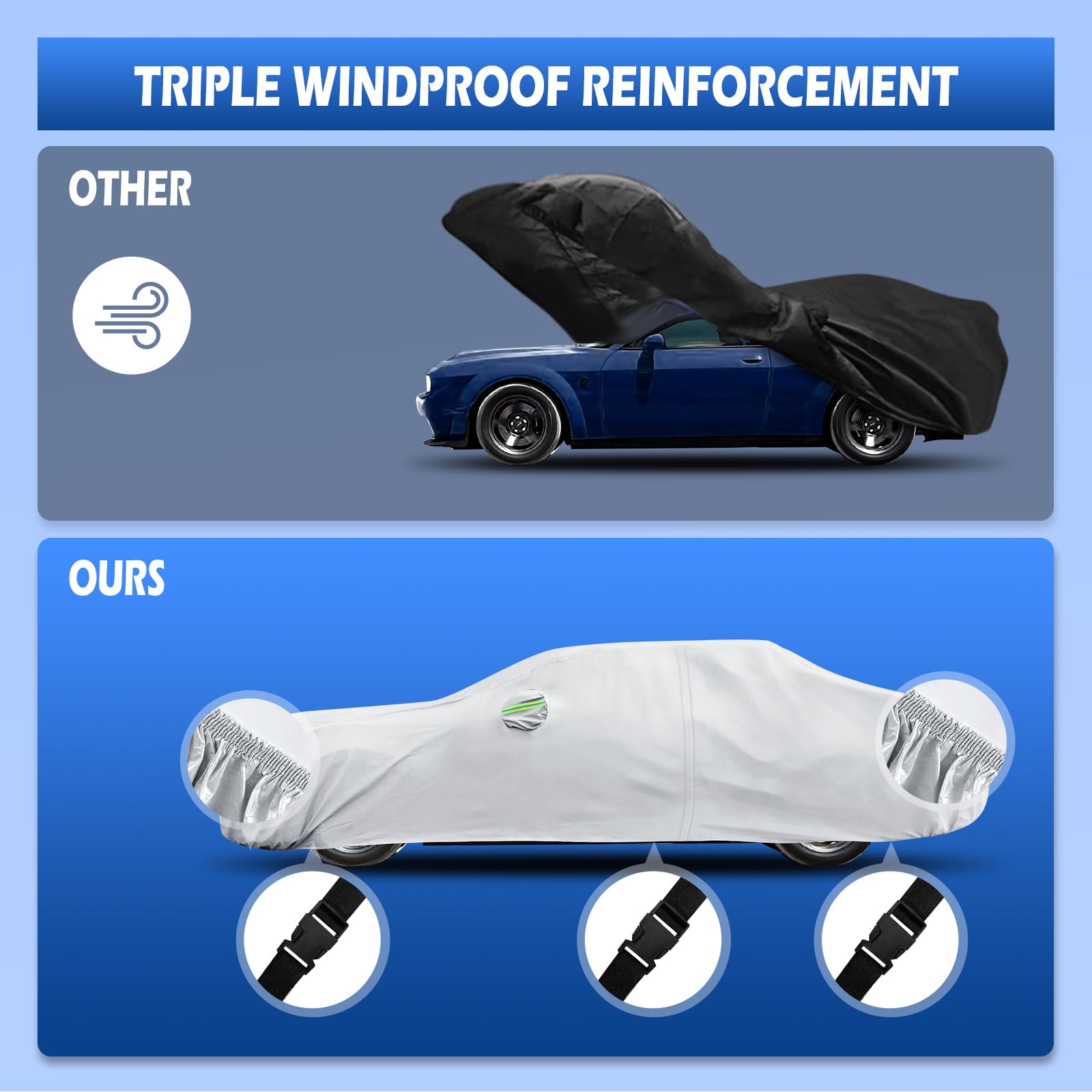 Migaven - Telo copriauto su misura per Dodge Challenger 2008-2025, impermeabile, protezione da sole e pioggia, con cerniera per portiera e fodera in cotone