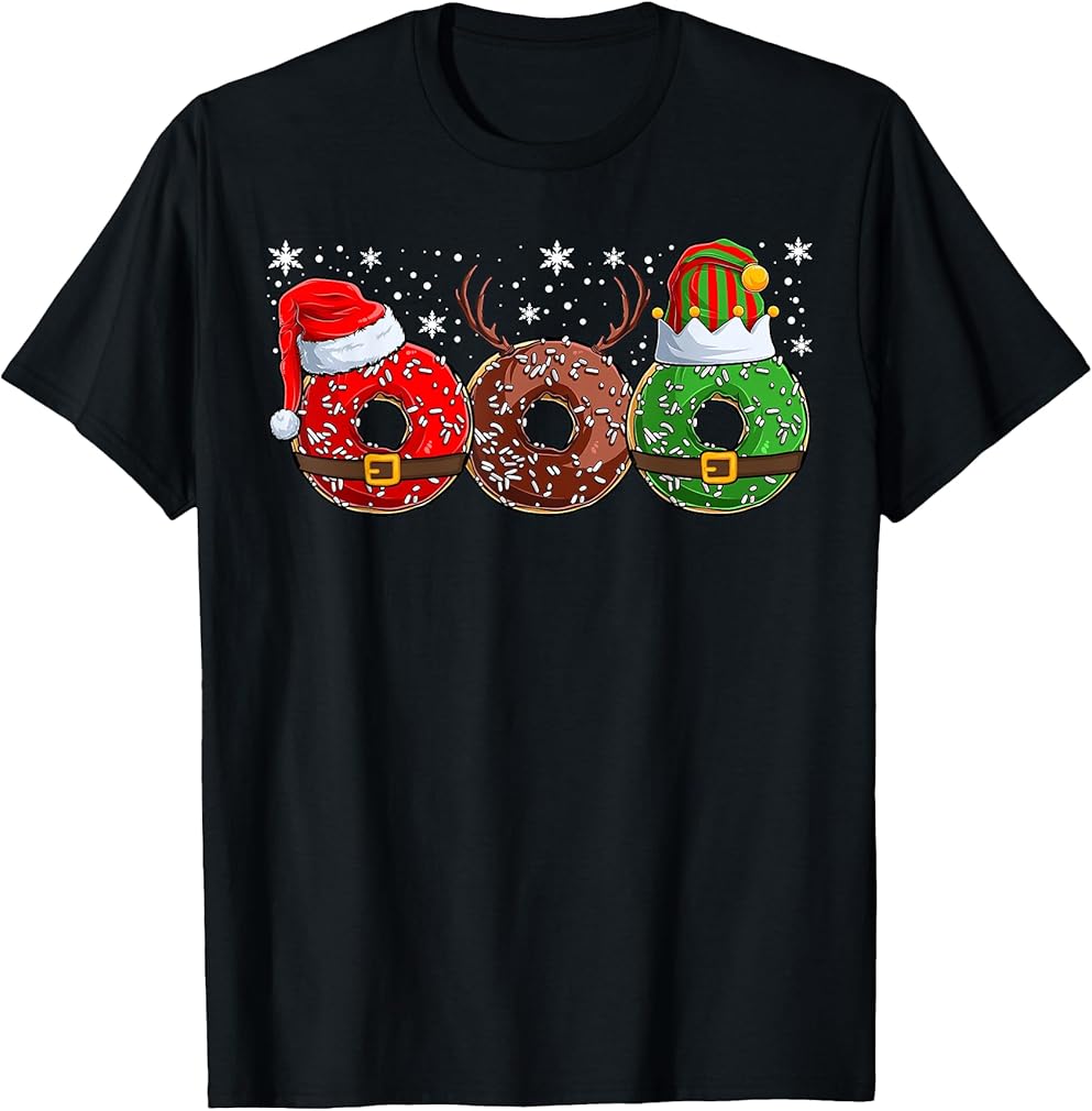 Santa Reindeer Elf Donut Doughnut Christmas Womens Mens Kids T-Shirt