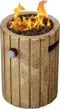 Afterglow 10" Round Propane Fire Pit Smokeless Propane Fire Column Terrafab 10,000 Btu with Lava Rocks for Outdoor Patio Garden Backyard Decking Decor CSA Certificated, Brown Wood Grain