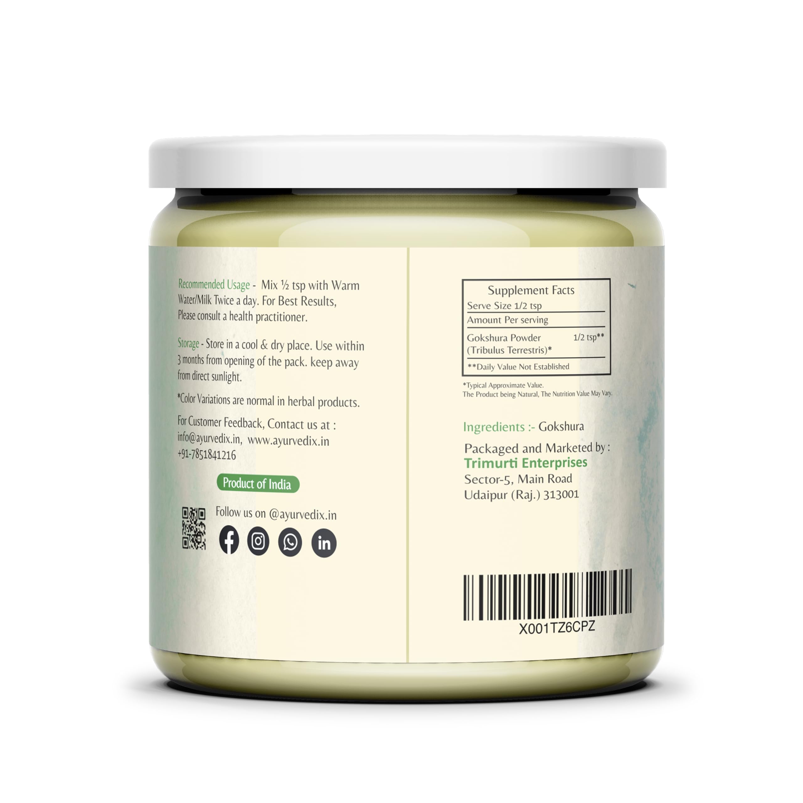 Gokshura - Polvere organica di Gokshura, polvere di Tribulus Terrestris per il benessere generale, 200 g, confezione da 1