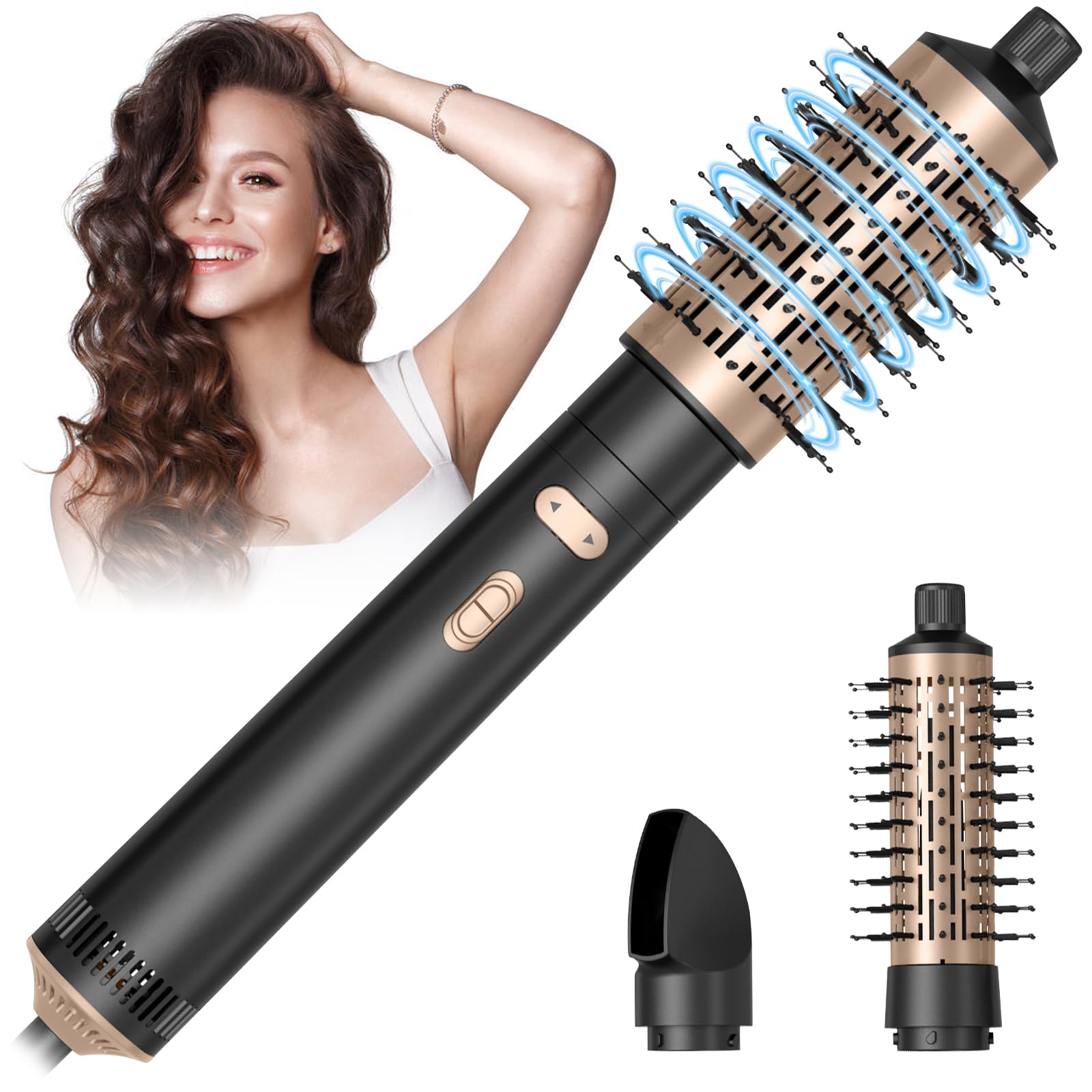 Spazzola Asciugacapelli, Spazzola Ad Aria Calda 800W, Spazzola Rotante per Capelli, 3 in 1 Phon Capelli Ionica, 2 Temperature/2 Velocità, Arricciacapelli per Ricci Volumizzante Lisciante