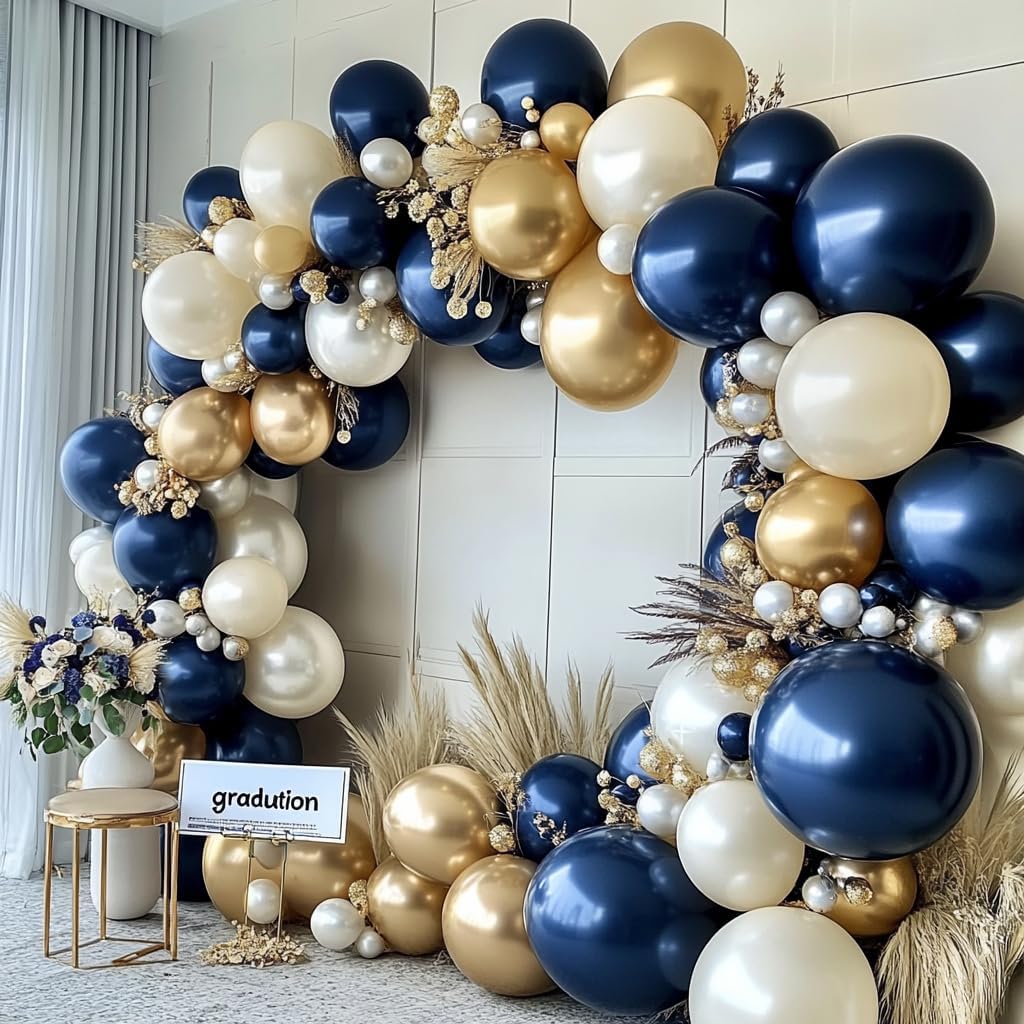 Navy Blue Beige Double Stuffed Balloon Garland Different Sizes 18In 12In 5In Pastel Balloon Arch Kit For Baby Shower Wedding Gender Reveal Birthday Party Decorations