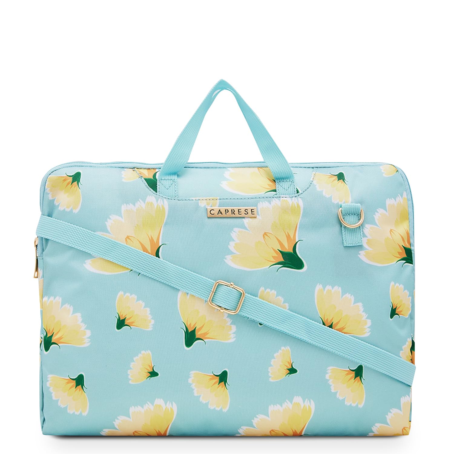 Caprese Barbara Laptop Bag Large (E) Soft Blue|Stylish Laptop Handbag for Women, 16-Inch Laptop Compatible Spacious Office Bag with Smart Sleeve, Adjustable & Detachable Strap