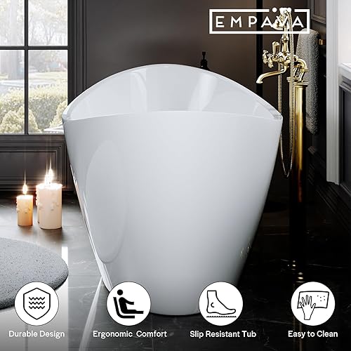Miniatura 8 de Empava Bañera, bañera de 67 pulgadas, bañera de acrílico independiente con drenaje central y desbordamiento, bañera de diseño contemporáneo