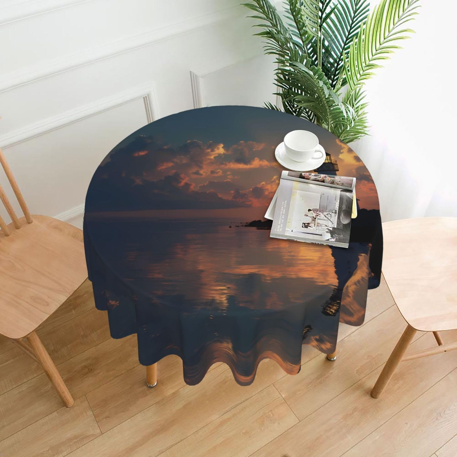 MROWYC Lakeside Lighthouse Printed Practical Round Tablecloth, Durable, Suitable for Home, Restaurant, Hotel, Gathering, and Decorative Table Covers
