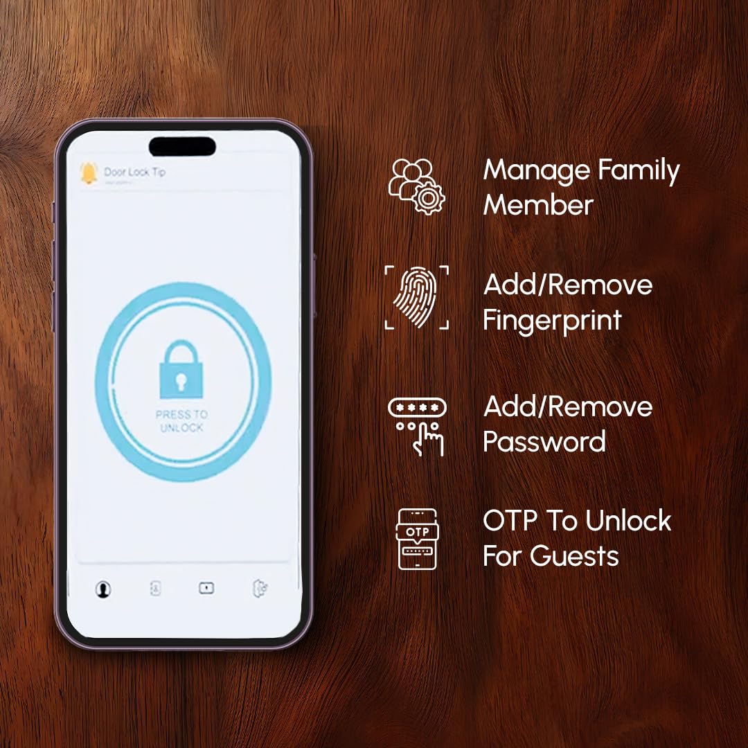 ONETOUCH Smart Face Recognition Digital Door Lock OT630 (BLE) | Fingerprint | RFID | PIN | OTP | Bluetooth Bridge | Free Installation | Mortise SS304 | Electroplated Finish, Black 4