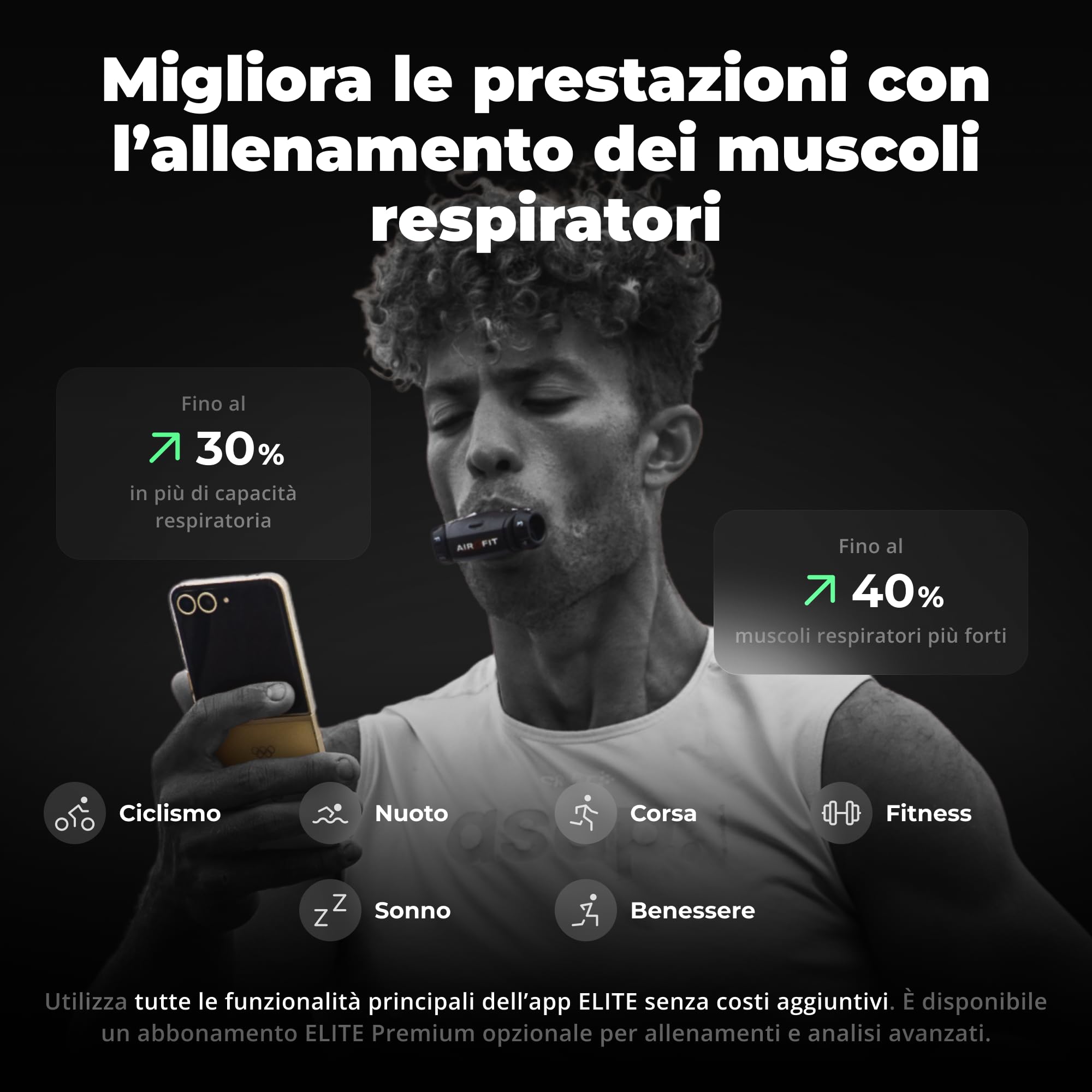 Airofit Elite Allenatore Respiratorio – Resistenza Regolabile | Portatile; ruote di resistenza; allenamento respiratorio con app; casa, palestra e viaggio