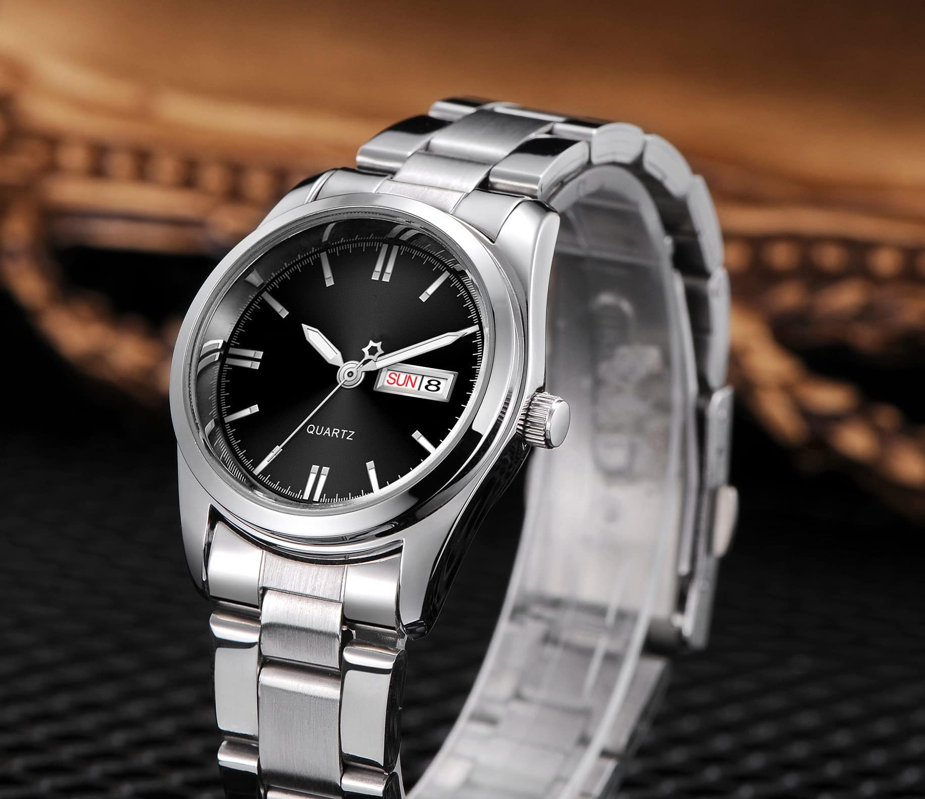 carlien Women's Stainless Steel Bracelet Watches Waterproof Calendar Ladies Luxury Analog Quartz Wrist Watch (Black)