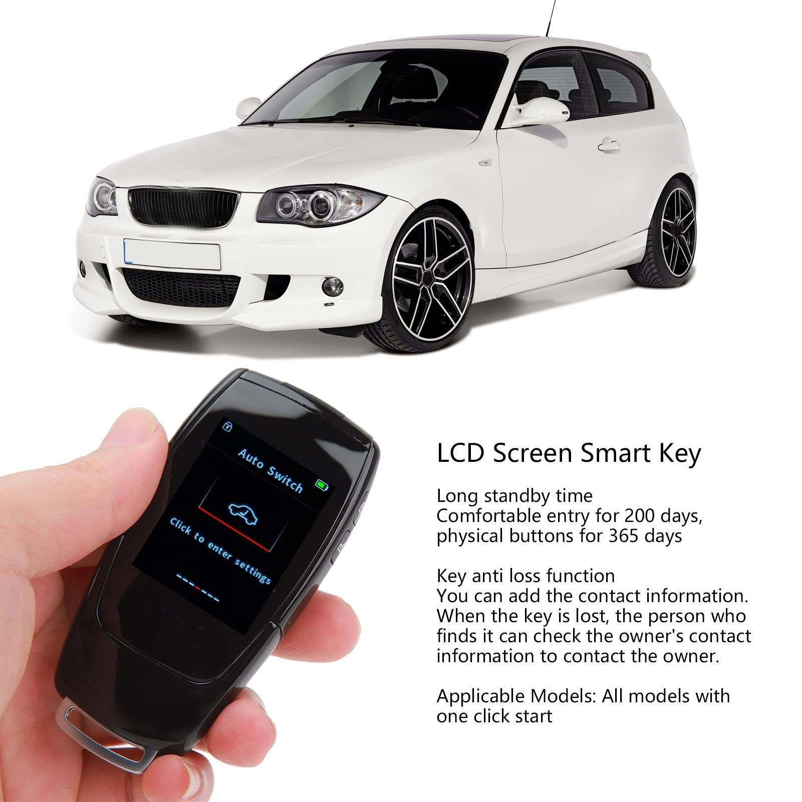 Llave LCD inteligente PolyGen con conexión Bluetooth 5.0, tiempo de espera prolongado, cómoda entrada sin llave, llavero universal con pantalla LCD para vehículos con pulsador