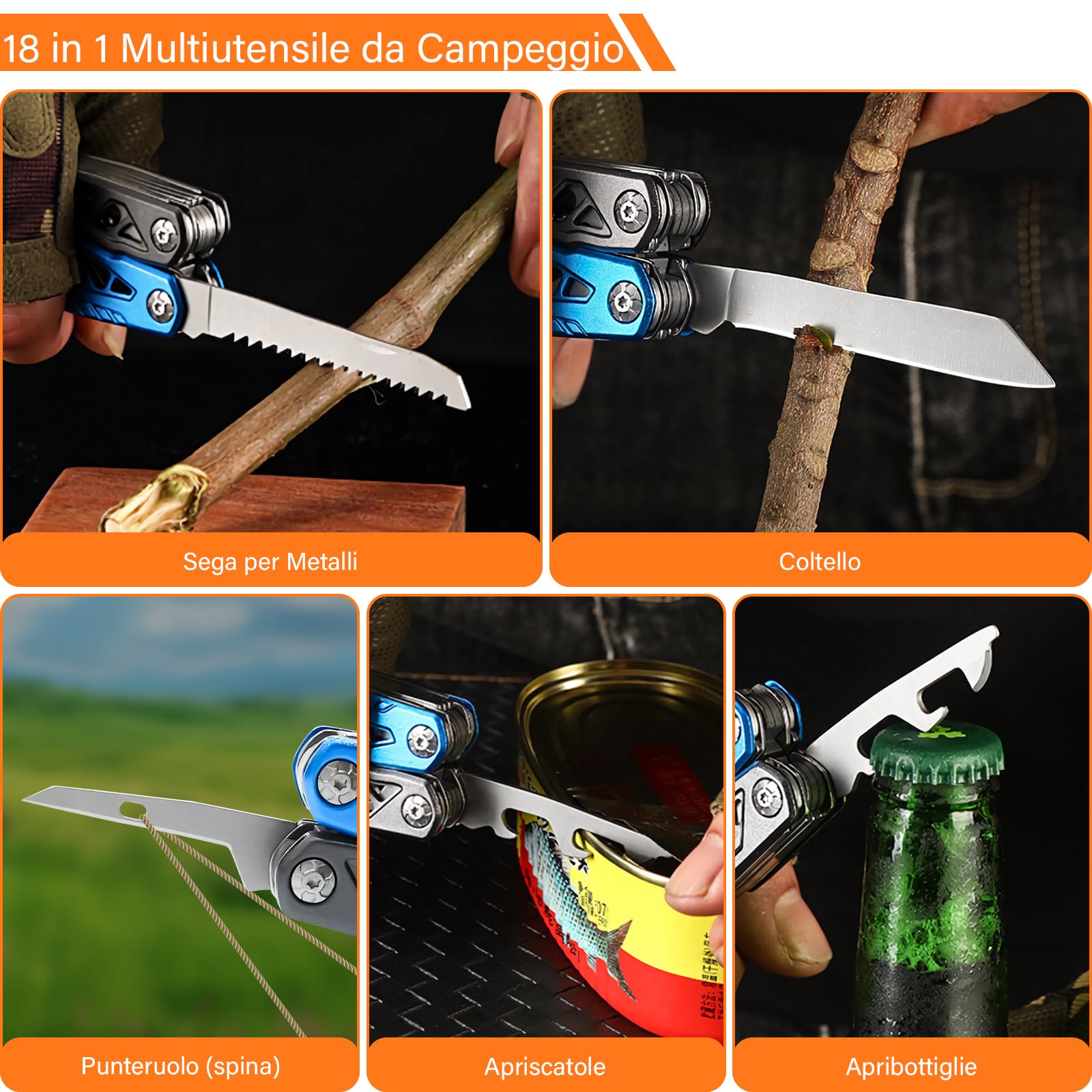 Pinza Multiuso, Coltello Multiuso in Acciaio Inossidabile, Pinza Multifunzione in Coltellino Svizzero con Apribottiglie, Cacciavite, Attrezzi EDC, Ideale per il Campeggio, Riparazioni