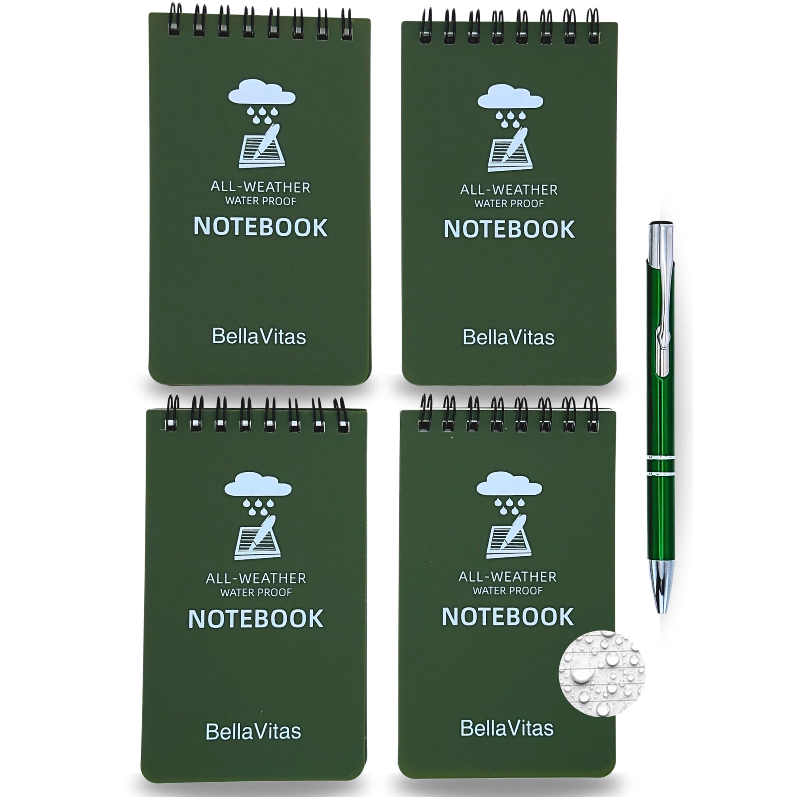 BellaVitas Wasserdichtes Notizbuch, Taschennotizbuch, kleine Spiralnotizbücher, Taschennotizblock, kleiner Notizblock, 3 x 5 Tasche, Notizblock, Polizei, Notizblock, Notizbuch, taktischer und