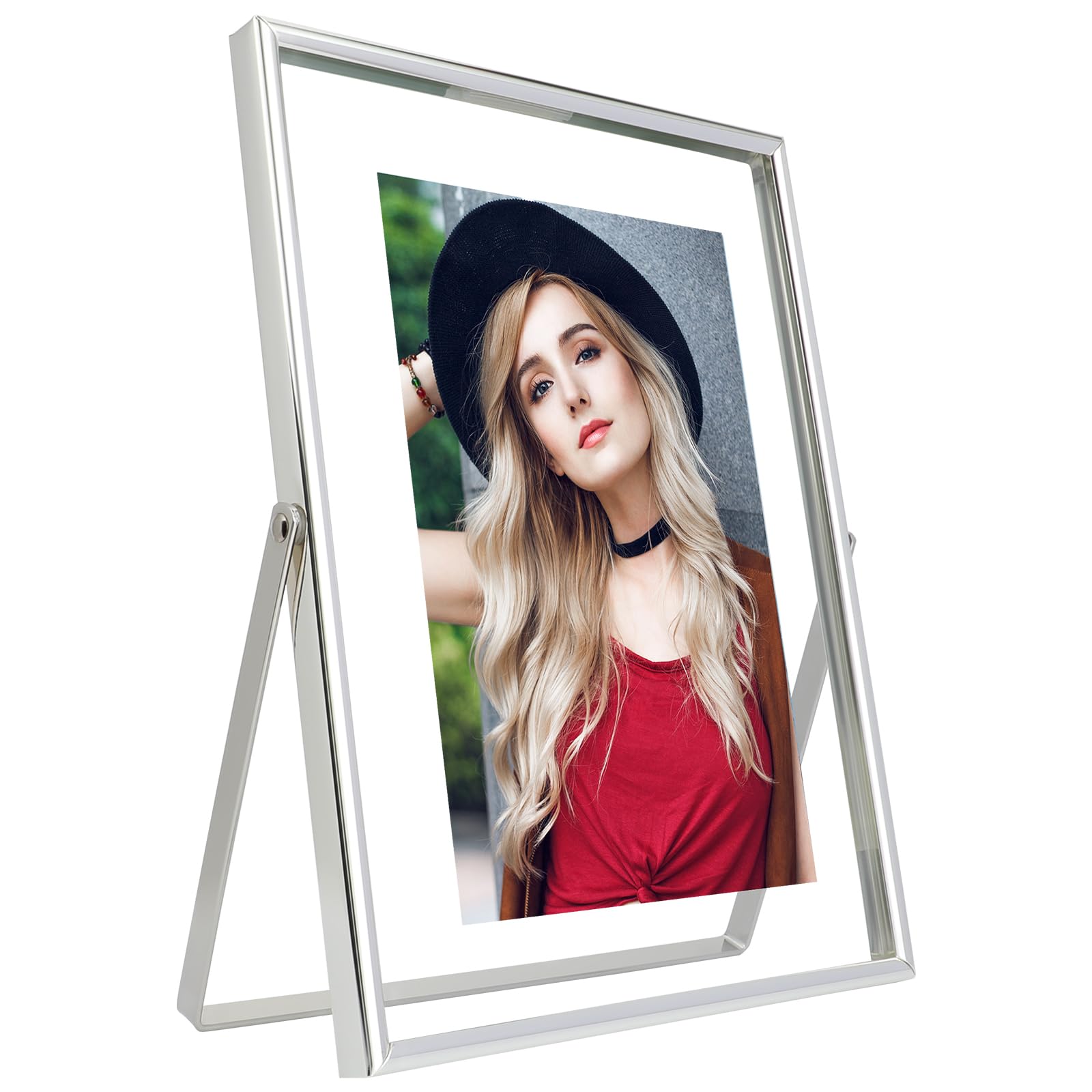 AhaGo Floating Picture Frame (Silver, 6x8 Inches) , Suitable for Multiple Photo Sizes (6x8,5x7,4x6), Vertical Adjustable Tabletop/Shelf Photo Frame, Classy Gift Choice for Festival, Home or Wedding Decoration