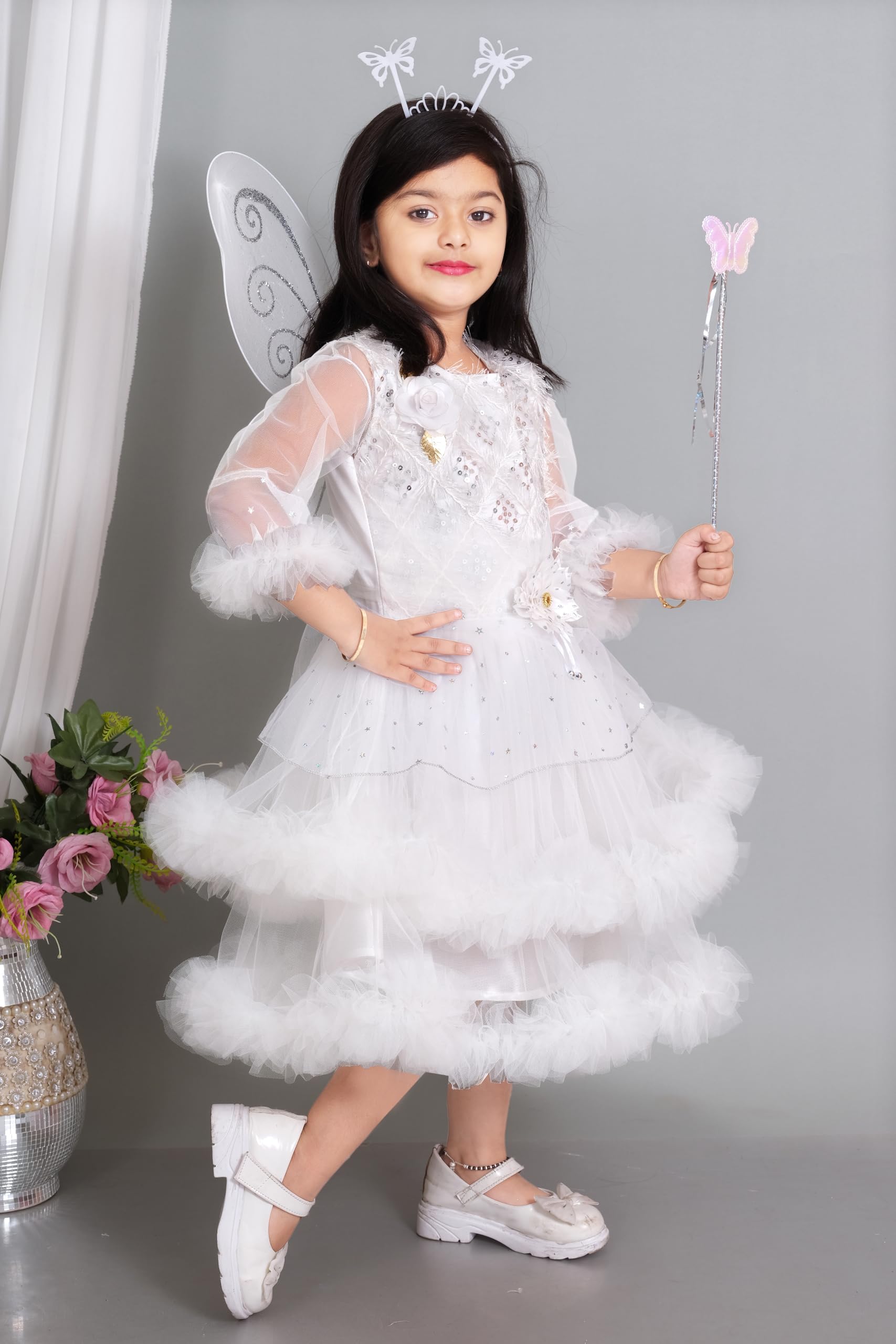 utterfly Fairy Princess Dress, Tulle Party Costume with Wings and Wand