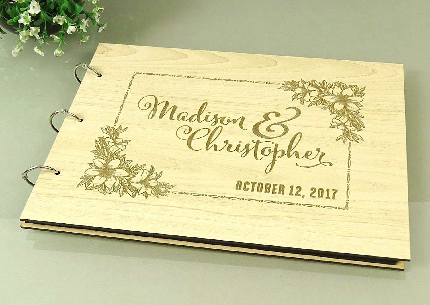 Album Matrimonio Personalizzabile Con Sagoma Sposi – Libro Degli Ospiti Con Copertina In Legno, 80 Pagine Vuote, Formato Large 23x30 Cm, Beige - 2