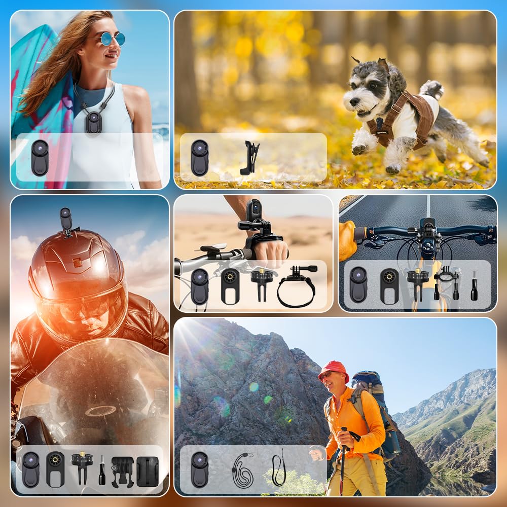 TKMARS Mini Cámara Deportiva 1080P HD, Cámara de Bolsillo Portátil con Lente Gran Angular de 120°, Micrófono Integrado, Grabadora de Video y Audio, Cámara de Vigilancia para Animales, Bicicleta, Viaje