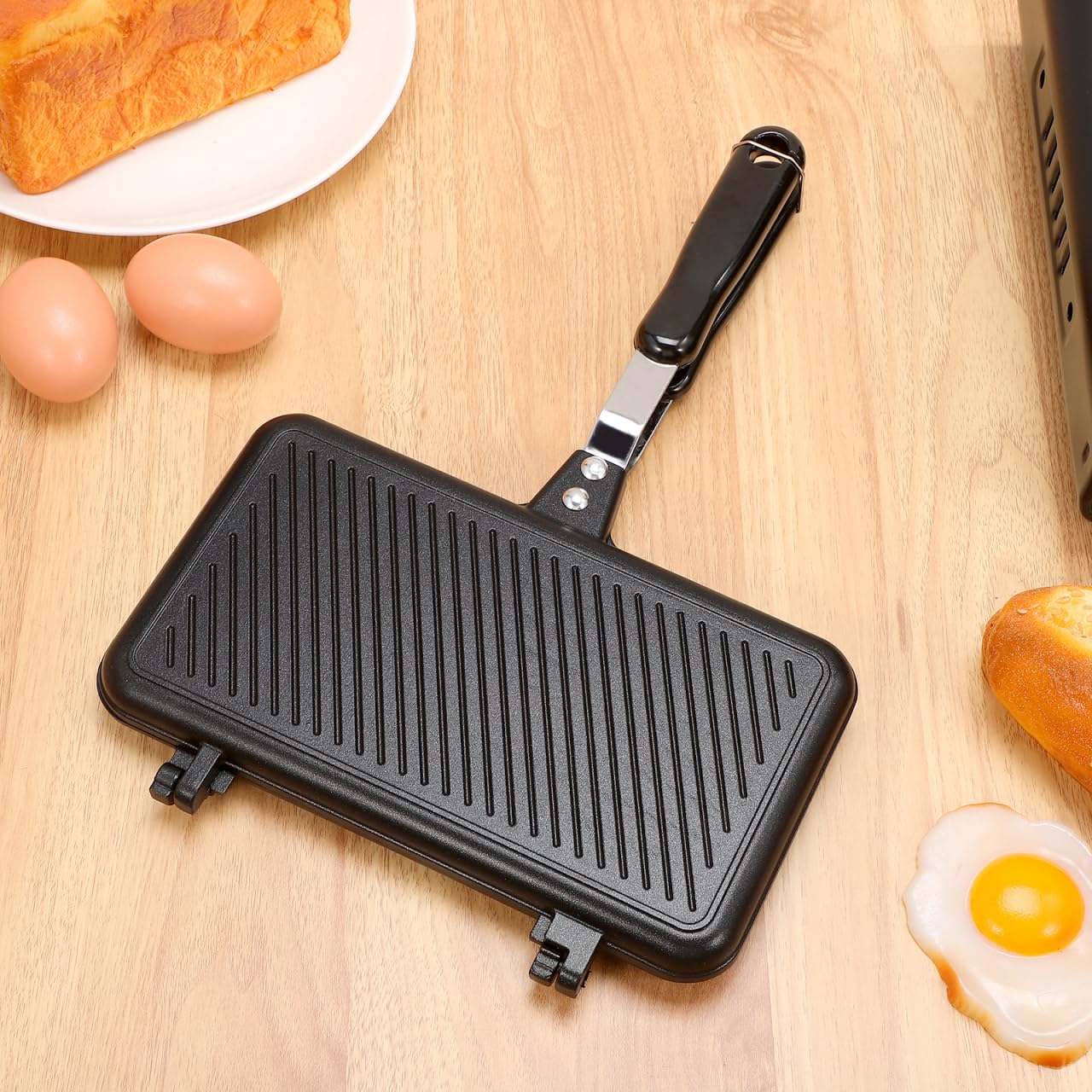 Padella antiaderente a doppio lato per panini a gas e piani cottura a induzione per sandwich waffle bistecche