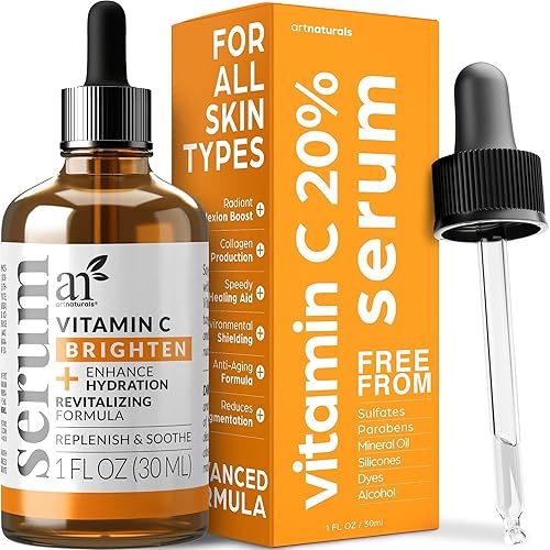 ArtNaturals - Suero de vitamina C antienvejecimiento (1 onza líquida), con ácido hialurónico y vitamina E, repara arrugas ojeras, manchas de la edad