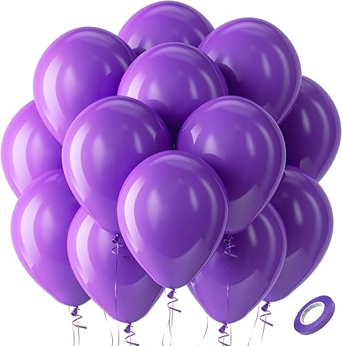 Bezente Globos morados de látex para fiesta, paquete de 100 globos redondos de helio morado de 12 pulgadas para bodas, graduaciones, Halloween,