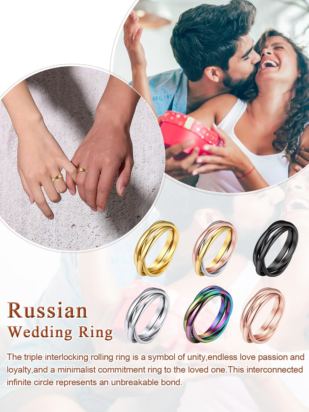 FOCALOOK Anello Donna Anello 3 Intrecciati Anelli da Donna 3 Cerchi Intrecciati in Acciaio Inossidabile