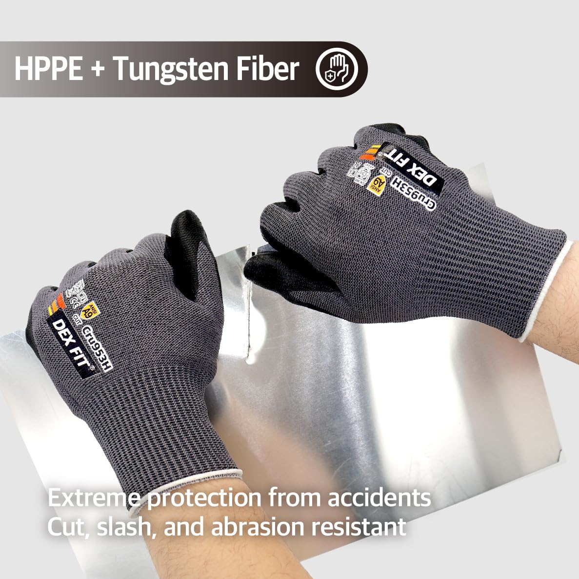 DEX FIT Cru953H Level A9 Cut Resistant Gloves, Fiberglass-Free, Power Grip Foam Nitrile, 3D Comfort Fit, Touchscreen - Image 3