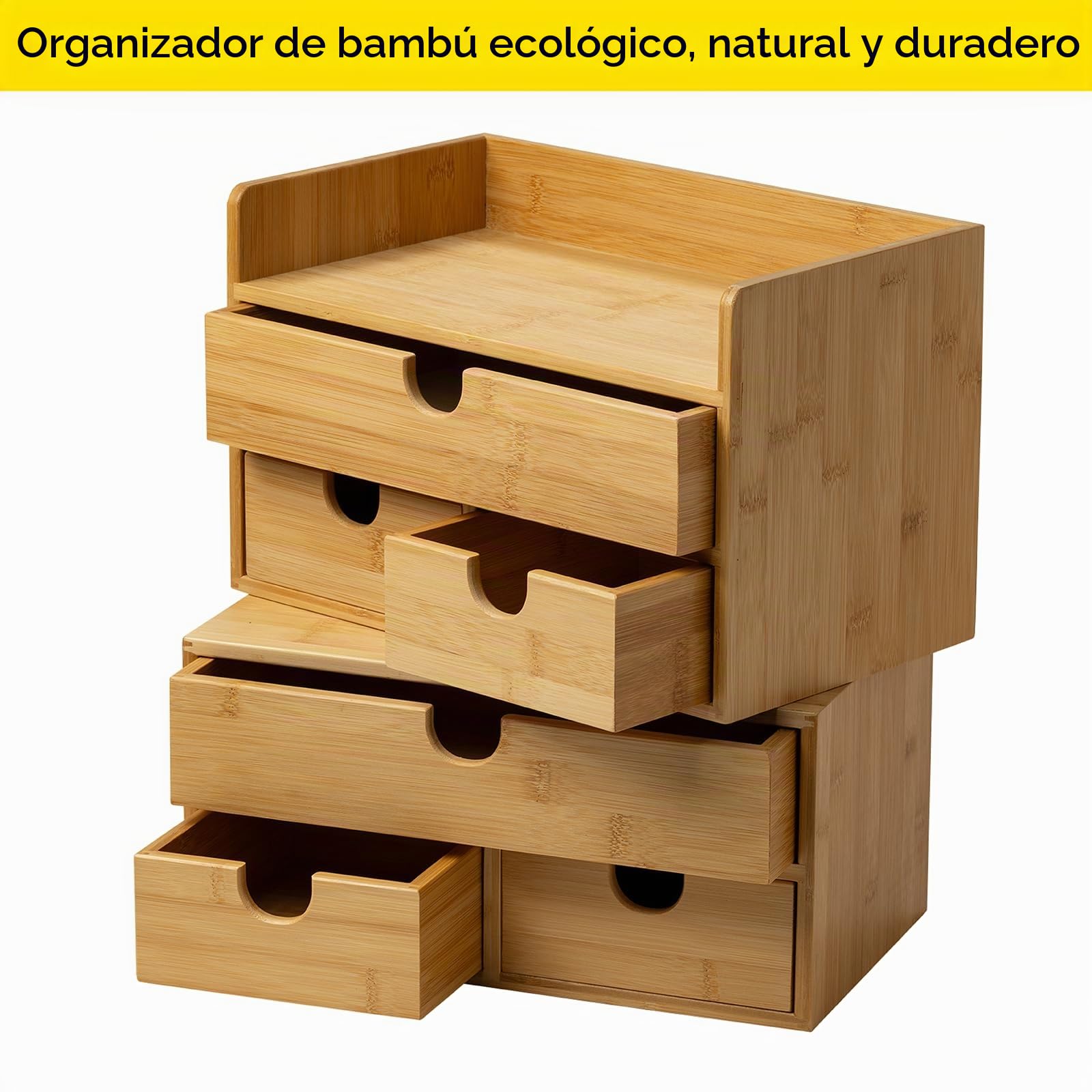 MEEDEN Organizador de escritorio con 3 cajones: caja de bambú para cajones, organizador de escritorio para oficina, hogar y artículos de baño