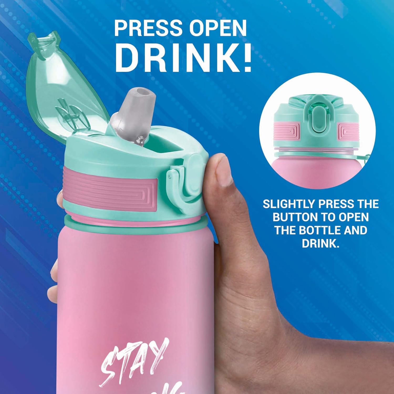 MILTON Gen'Z Water Bottle 1 ltr (Stay Strong), Motivational Water Bottles With Leak Proof Flip-Top Cap & Capacity Mark, Gym Bottle Sipper Water Bottle For Adults, Plastic, Pink