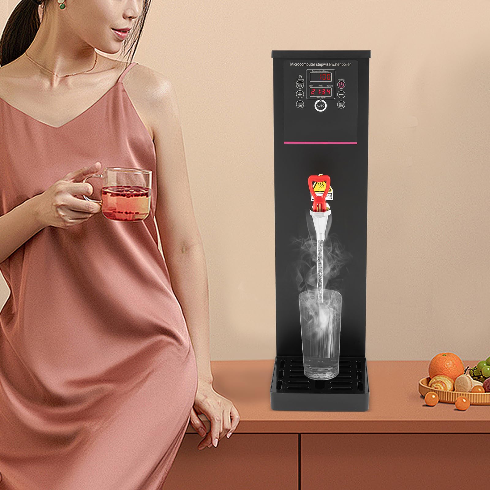 LIYUANJUN 2500W Commercial Hot Water Dispenser, 15L/3.96gal Electric Water Boiler with Drip Tray Digital Display Screen Step-Heating Hot Water Maker for Large Homes Caterers Restaurants, Black