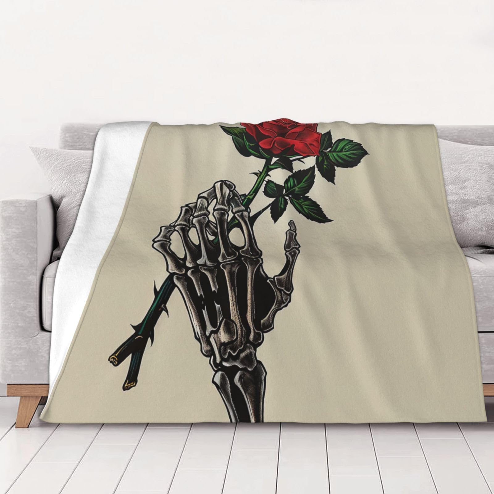 AUBKFELD Skull rose Printed Flannel Blanket 200x150 CM, Soft & Warm Throw Blanket for Sofa/Couch/Bed/Car, Gifts for Audlts Women Men