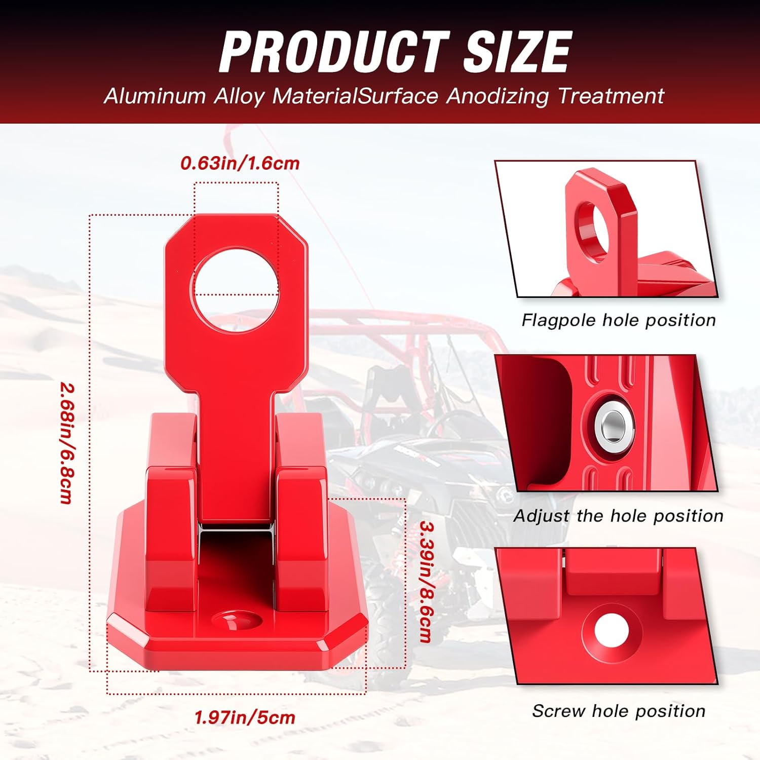 CB Antenna Mount, Universal Heavy Duty No-Drill Installation CB Antenna & Flag Whip Mount Bracket Kit Fits Trucks, RVs & Off-Road Vehicles, Boat, Moto (Red)