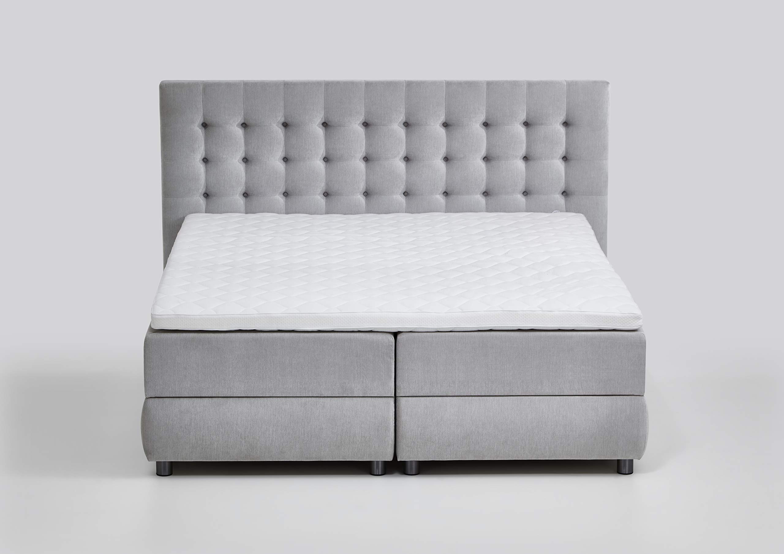 Atlantic Home Collection TINA - Letto con base a molle, topper incluso (rigidità H2) e cassettoni (2 pezzi), 160 x 200 cm, grigio chiaro
