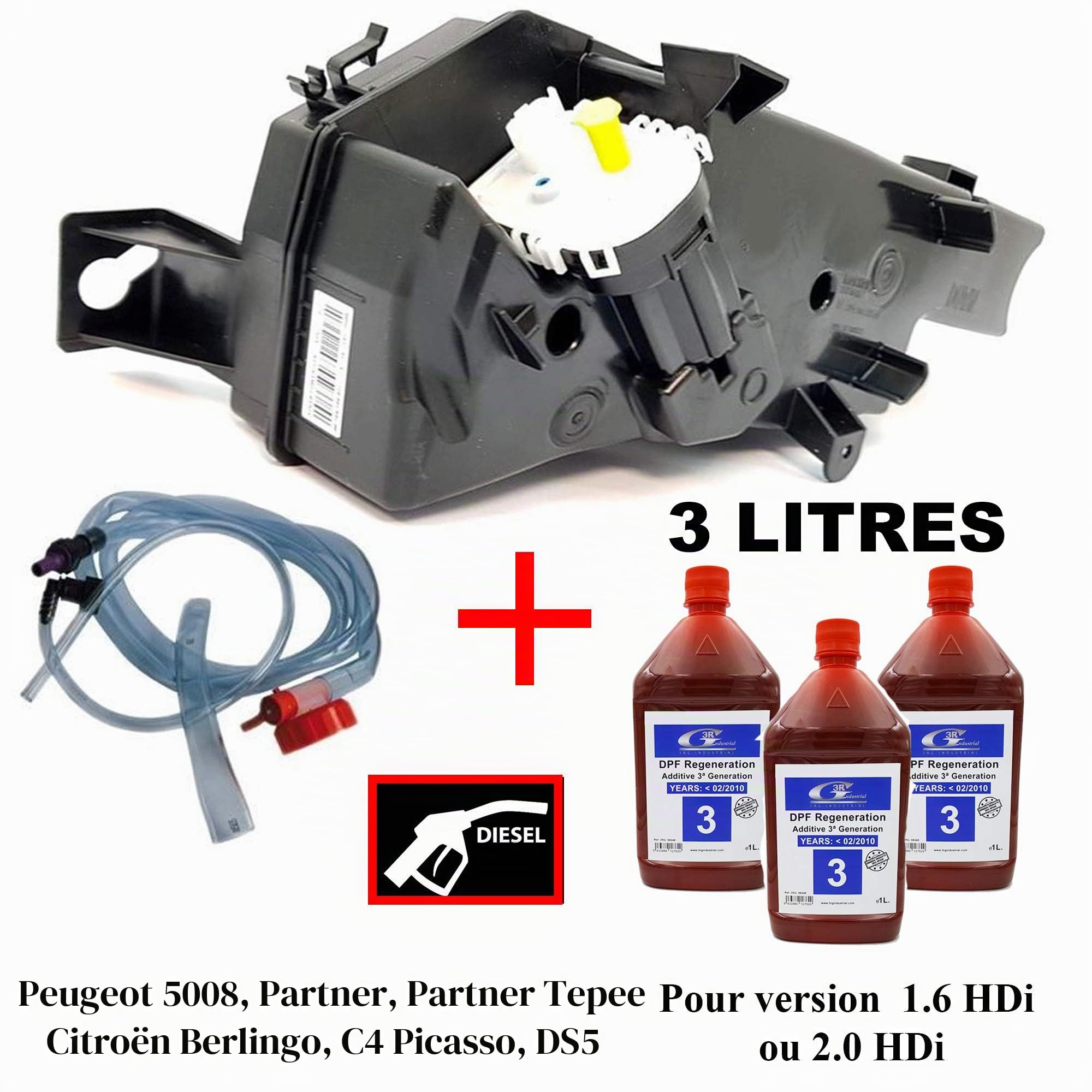Réservoir de Cérine Eolys Additif FAP Filtre à Particules + 3 litres de Cérine KIT BLEU OE: 9672419980 Pour BERLINGO II (B9) C4 PICASSO DS5 5008 PARTNER II (B9) TEPEE PARTNER 1,6 2,0 HDI
