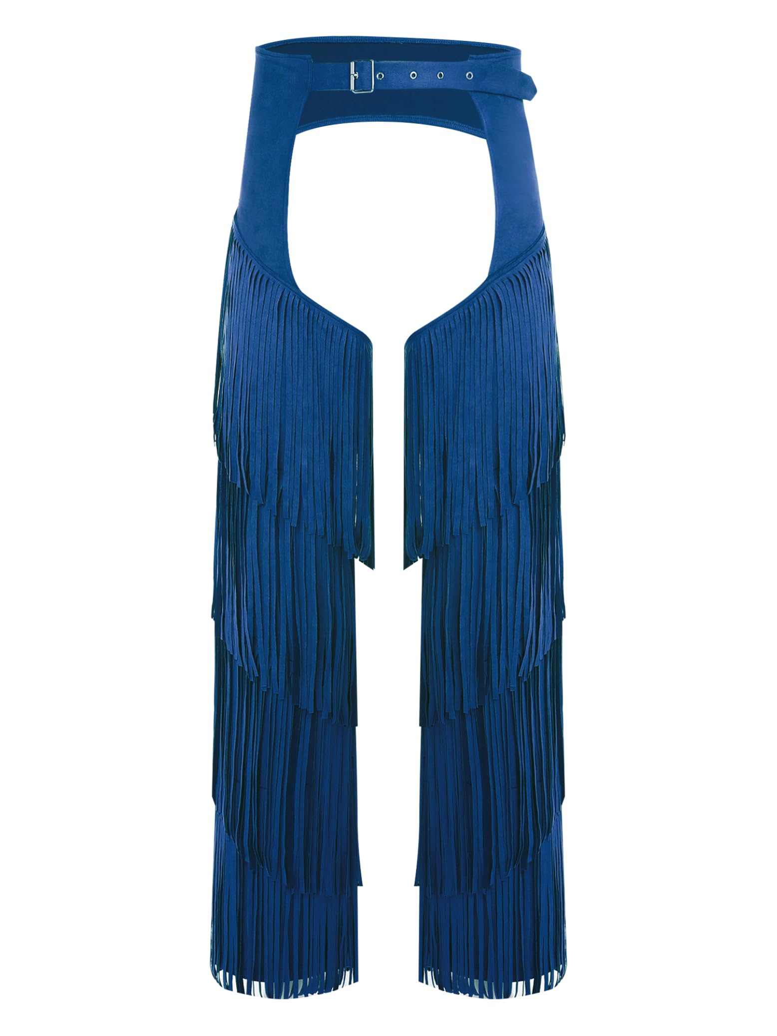 Eandarui Mens Western Cowboy Chaps Pants Adults Fancy Dress Suede Fringe Motorcycle Trouser Blue XL