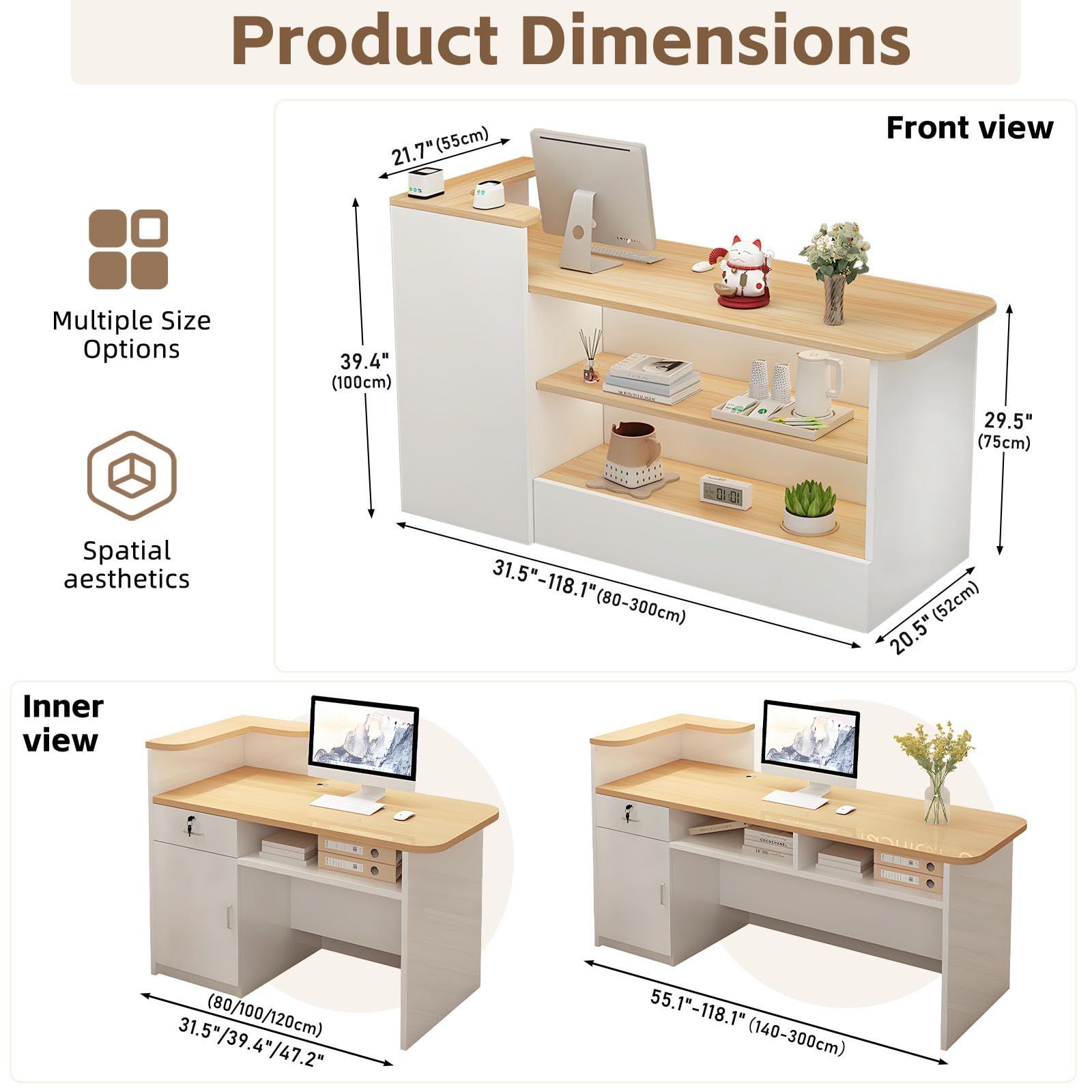 Empfangstheke Modern Kassentheke Rezeptionstheke mit Ablagefächern Holz Verkaufstheke Empfangstresen für Büro Salon Geschäft Empfangsbereich